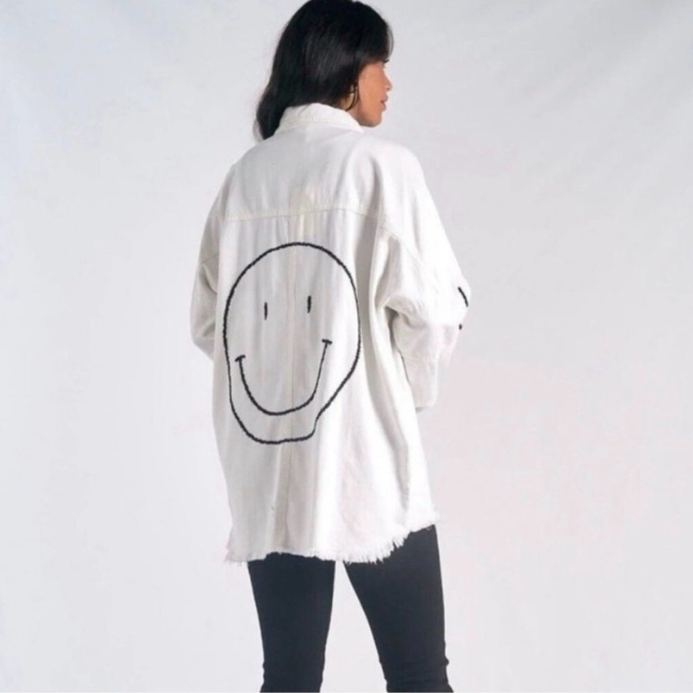 Elan Devan Rock & Roll Beige Black Distressed Cotton Jacket White Sz Xs / L